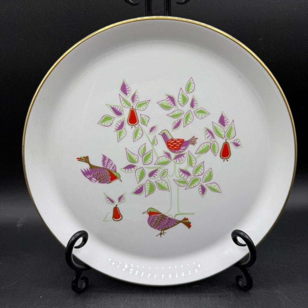 Vintage Shenango 1965 Christmas Plate Luncheon Partridge Pear Tree MCM Retro